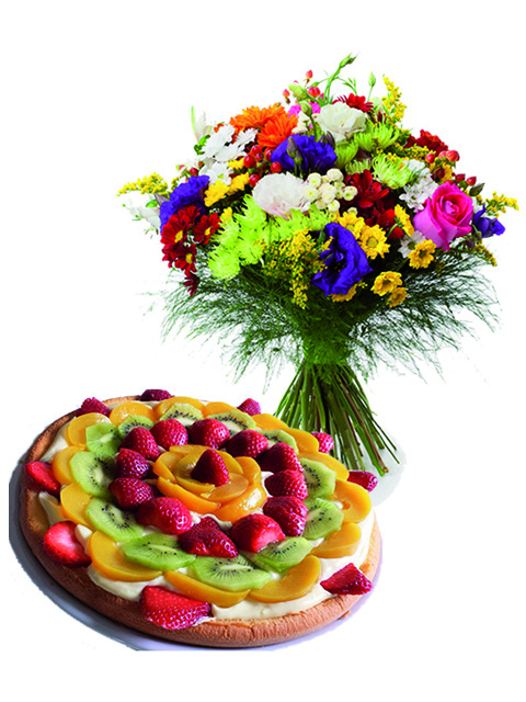 fiori misti con crostata alla frutta